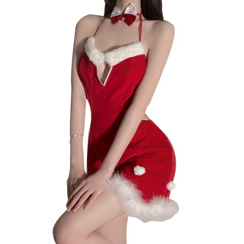 Women's sexy santa christmas lingerie Cosplay Christmas Dress Costume Nightwear Outfits - Dark Red Christmas Dress