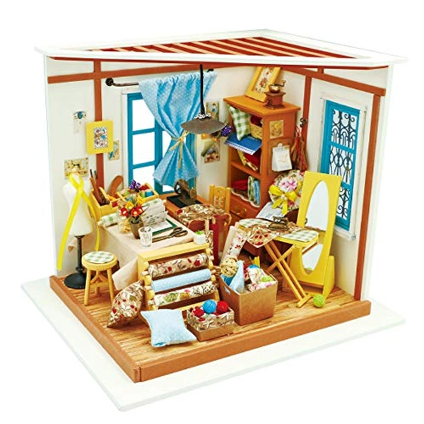 Rolife DIY Miniature Dollhouse Kit - 1/24 Sewing Room with LED Gifts for Boys Girls Women Friends (Lisa's Tailor)