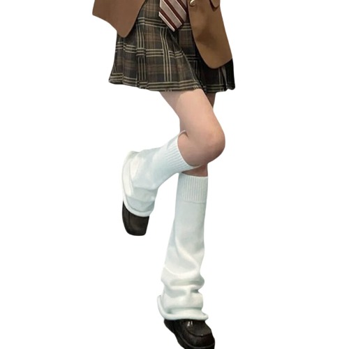 Women Girls Japanese Style Leg Warmer Kawaii Knit Boot Socks 90s Solid Striped Gothic Crochet Leg Warmers - White Free Size