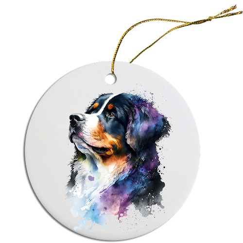 Dog Breed Specific Round Christmas Ornament, "Bernese Mountain Dog" - Option #5
