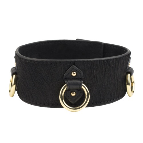 Pony Leather Triple Ring Collar Black | L