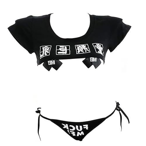 YOMORIO Sexy Anime Cosplay Japanese Lingerie Set Sexy Crop Top Naughty Underwear Anime Cosplay Costumes (Black) - Black