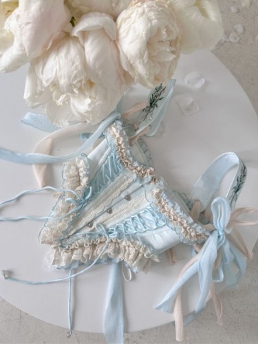 [$76.25]Lace-up Ruffle Trim Fairy Corset with Self-tie Shoulder Straps