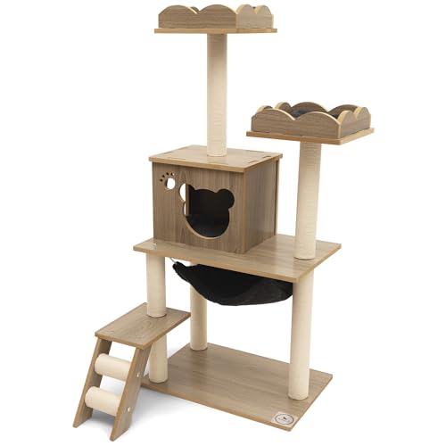 Petsville Kratzbaum Groß [Purrfect Haven] aus natürlichen Materialien - Katzenkratzbaum 130cm - Kratzbaum Grosse Katzen stabil - Kratzbaum XXL Katzenbaum Kratzbaum Katze Aktivitätskratzbäume Cat Tree