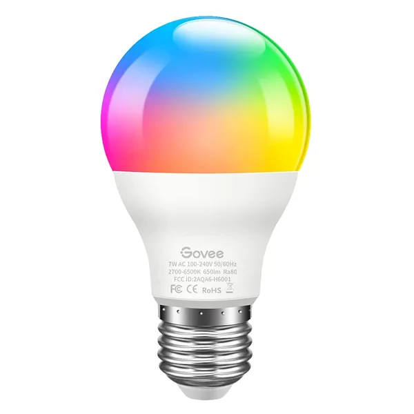 Govee LED Light Bulb with APP Control, Bluetooth RGB Bulbs A19 7W 60W Equivalent, Music Sync, Dimmable Color Changing Light Bulb for Christmas Decor, Timer for Sunrise & Sunset Mode, Easy to Install