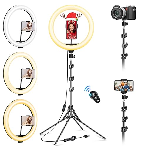 11.5 inch Ring Light with Tripod Stand & Phone Holder Tall 177cm/69.5", Large Professional Selfie Ring Lights for Phone, LED Standing Ringlight for Makeup, Video, Streaming, Youtube - 12 inch