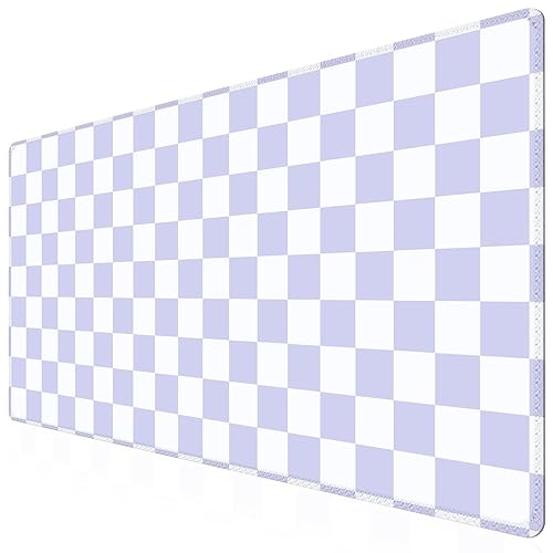 iCasso Desk Mat, Desk Matt for Desktop, Cute Desk Pad Mat, XXL Large Mouse Pad for Desk, Anti-Slip Big Mousepad with Stitched Edges, Keyboard Pad Mouse Mat for Computer (Purple Checkered) - A-purple Checkered
