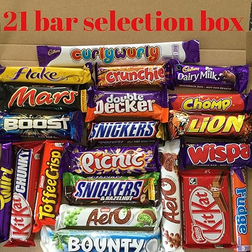 Chocolate 21 Bar Hamper Xmas Birthday Box Flake Chomp kitkat Double Decker Snickers twirlaero