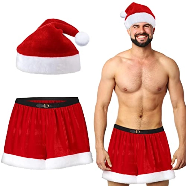 Christmas Hat Holiday Boxers Plush Santa Hat Christmas Elf Santa Shorts for Men Adult Holiday Party Favors