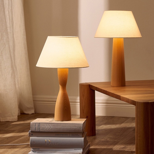 Beech Wooden Table Lamps Set of 2