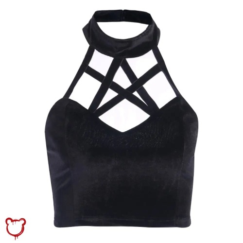 'Dangerous' Pentagram Crop Top. - Black / L