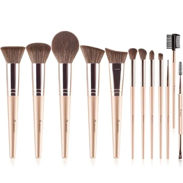 BEAKEY 12-teiliges professionelles Make-up-Pinsel-Set, Foundation, Rouge, Puder, Concealer, Lidschatten-Pinsel für professionelle Anwendung, Roségold, hochwertige synthetische Make-up-Pinsel