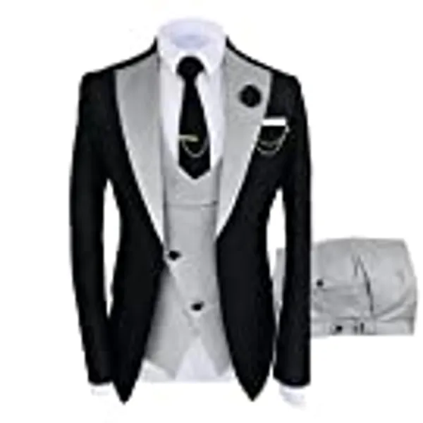 Men Blazer Suit Slim Fit Casual Jacket Sets Festival Party Prom Dinner Vest Pants Three Piece Lapel One Button Tuxedo