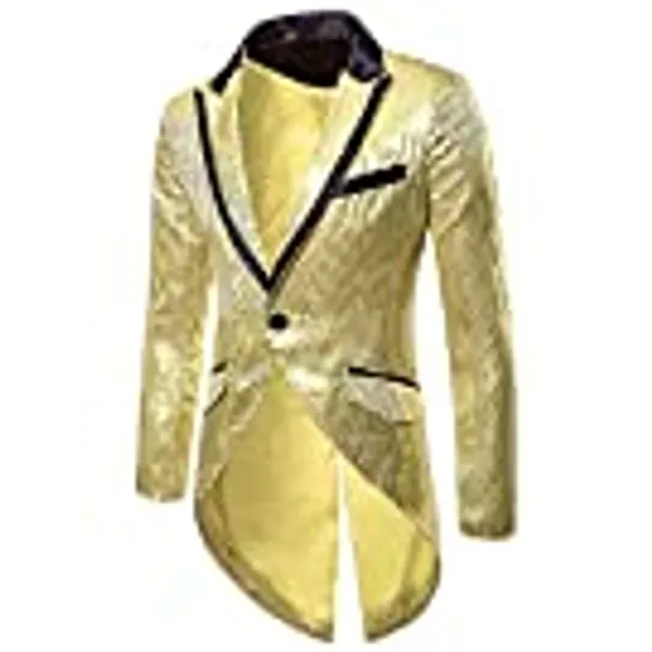 Cloudstyle Mens Sequin Tailcoat Swallowtail Suit Jacket Party Show Tux Dress Coat