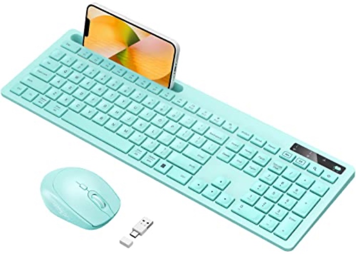 Vivefox Teal Wireless Keyboard with Phone Holder USB A & Type C Receiver Mint Keyboard and Mouse Compatible for Windows, Mac, MacBook/Air/Pro Computer, Green - Mint Green