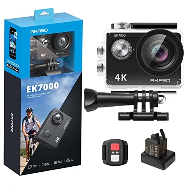 AKASO EK7000 4K30FPS 20MP WiFi Action Camera with EIS Ultra HD Underwater Camera 131FT Waterproof Camera Remote Control 4X Zoom Support External Microphone Black