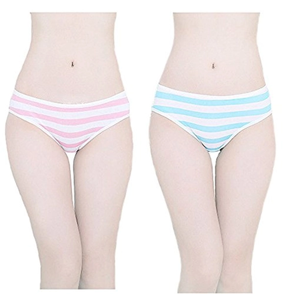 Hot Cute Japanese Style Blue&pink Stripe Panties Bikini Cosplay Cotton Underwear Blue/Pink Free Size