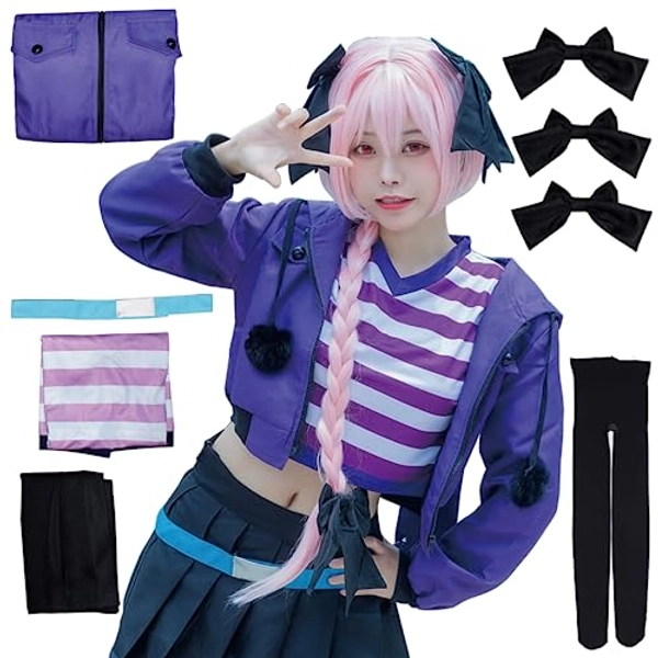 Astolfo Cosplay, Astolfo Cosplay Purple for Women, Anime Cosplay Daily Uniform With Long Pink Wig Bow Set
