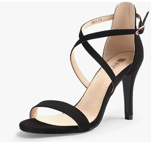 IDIFU Women's 3 Inch Dressy Heels Ankle Strap Strappy Heels for Women Wedding Shoes - 10 A Black Nubuck