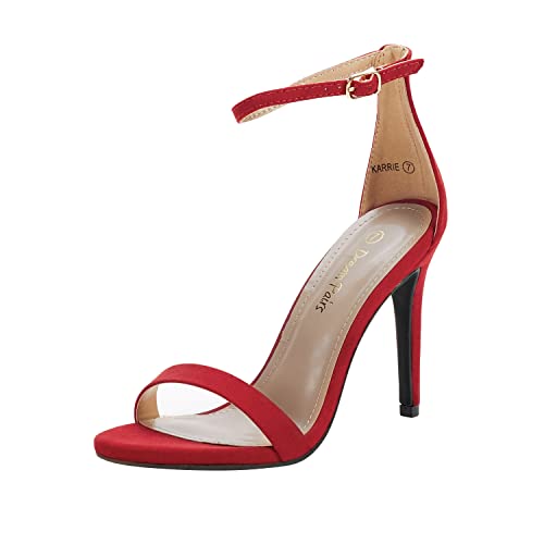 DREAM PAIRS Women's Karrie High Stiletto Pump Heeled Sandals - 10 - Red/Suede