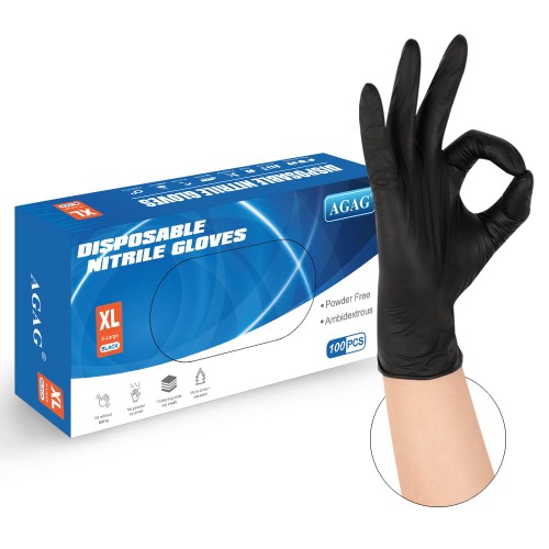 Nitrile Gloves Black 100PCs 6mil Ultra Strong Cleaning Gloves, Powder & Latex Free For Daily Use - Black Medium (Pack of 100)