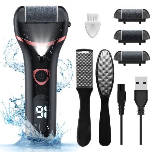 Electric Foot Callus Remover, Rechargeable Portable Electronic Foot File Pedicure Kits, Waterproof Foot Scrubber File, Professional Pedicure Tools, Foot Care for Dead Skin Ideal Gift, 3 Rollers - Black