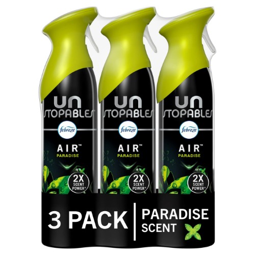 Febreze Air Freshener Spray, Unstopables Paradise, Odor Eliminator for Strong Odor, 8.8 Oz (Pack of 3) - Unstopables Paradise 8.8 Ounce (Pack of 3)
