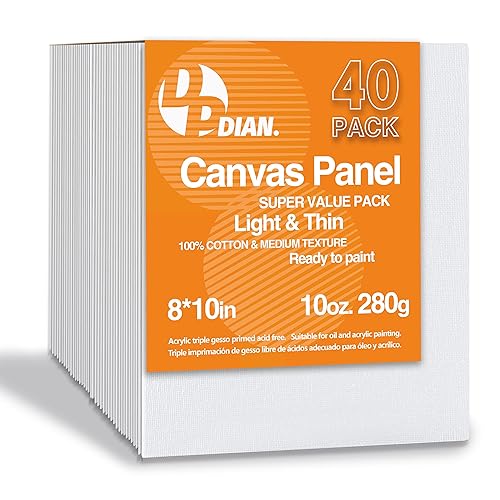 DPDIAN Canvas Boards for Painting 40 Pack, 8 inch x 10 inch Super Value Pack, Artist Canvas Panels for Oil & Acrylic Painting