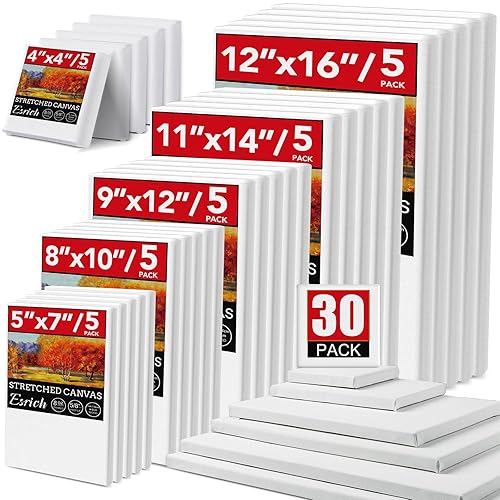 30 Pack Canvases for Painting with 4x4, 5x7, 8x10, 9x12, 11x14, 12x16, Painting Canvas for Oil & Acrylic Paint - 30 Packs - 6Sizes(5 of Each)