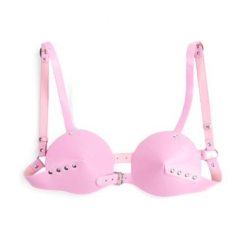 Women's Leather Bullet Cup Bra Body Harness Adjustable Brooch Buckle Punk Lingerie Bra Catwoman Costume - Pink