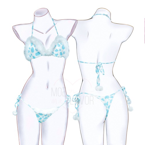 Winter Plush Cow Bikini - Blue / M/L