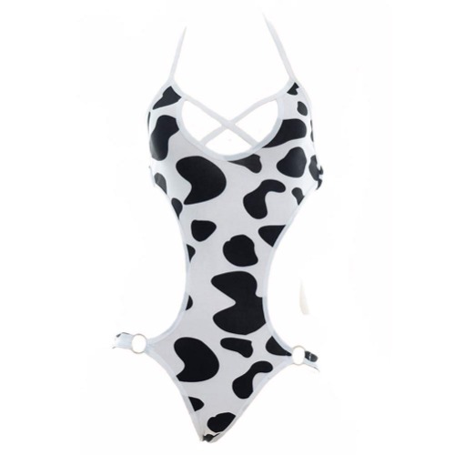 Joyralcos Dalmatian Milk Leopard Cosplay Costume Anime Sexy Mini Cow Bikini Lingerie Set - Cross Leotard Bodysuit