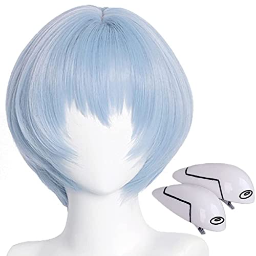 abouder Ayanami Rei Cosplay Wig with Hair Clips Asuka Ayanami Rei Wig Eva Short Blue Costume Wig Genesis Anime Wig Heat Resistant Hairwig for Cosplay Costume Anime Halloween - Blue