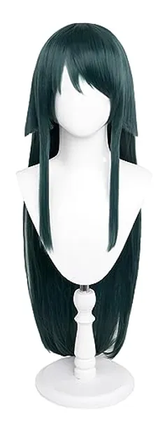TO KU TOO YUO Cosplay Wig Long Straight Hair Blackish Green Layered Wig with Bangs Heat Resistant Role Play Halloween Wig for Women Wig + Wig Cap 100 CM