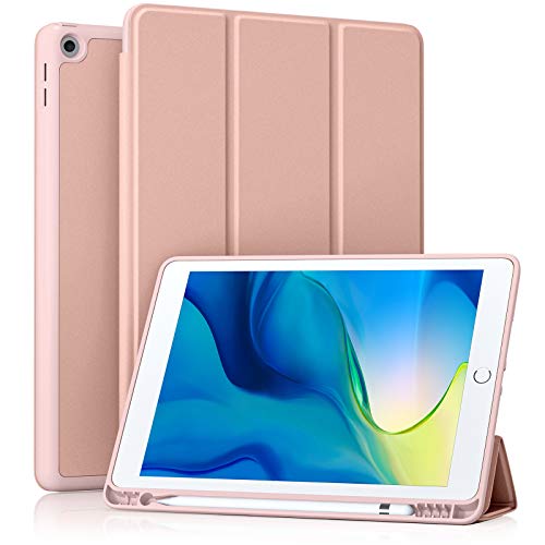 Akkerds Case Compatible with iPad 10.2 Inch 2021/2020/2019, for iPad 9th/8th/7th Generation Case with Pencil Holder, Protective Case with Soft TPU Back, Auto Sleep/Wake Cover, Rose Pink - Rose pink