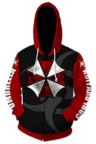 Umbrella Corporation Hoodie Adult Game Movie Cosplay Costume Zip up Jacket Sweatshirt - XXL - Red