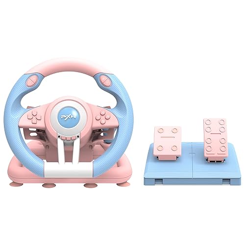 PXN V3 PRO Gaming Racing Wheel and Pedal, Paddles and Shifters, Vibration Feedback, 180-Degree Steering Wheel for Switch, PC, Xbox One, Xbox Series X/S, PS3, PS4 (Pink) - Pink