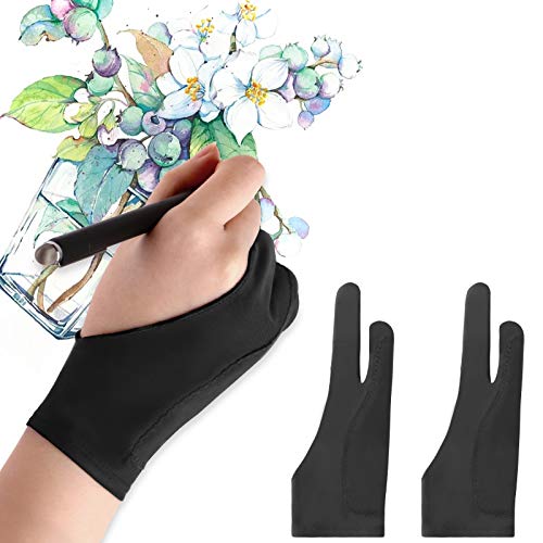 Mixoo Artists Gloves 2 Pack - Palm Rejection Gloves with Two Fingers for Paper Sketching, iPad, Graphics Drawing Tablet, Suitable for Left and Right Hand (Small) - Small