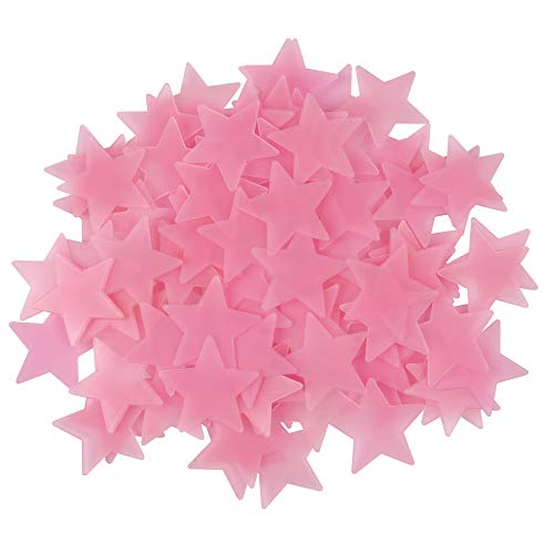 AM AMAONM 100 Pcs Pink Glow in The Dark Luminous Stars Fluorescent Noctilucent Plastic Wall Stickers Murals Decals for Home Art Decor Ceiling Wall Decorate Kids Babys Bedroom Room Decorations - Pink