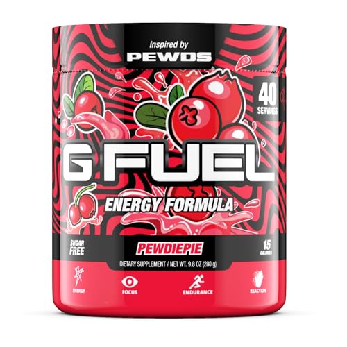 G Fuel PewDiePie Energy Powder, Sugar Free, Clean Caffeine Focus Supplement, Water Mix, Lingonberry Flavor, Focus Amino, Vitamin + Antioxidants Blend - 9.8 oz (40 Servings) - Lingonberry