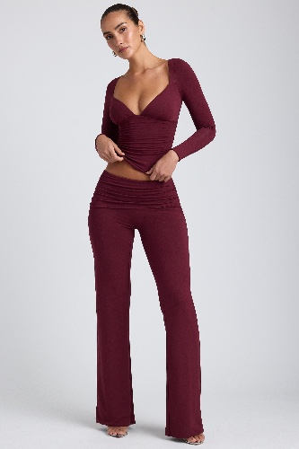 Modal Mid-Rise Straight-Leg Trousers in Plum | M