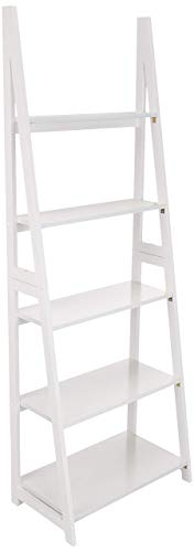 Amazon Basics Modern 5-Tier Ladder Bookshelf Organizer, Solid Rubberwood Frame, White, 14 D x 24.8 W x 70.1 H in - White