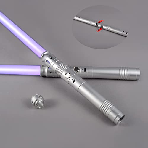 Lukidy 2Pack Lightsaber Metal Hilt 12 Colors,Toys for Boys Girls Age 3 4 5 6 7 8 9 10 Year Old,Battery Rechargable 2-in-1 Double-Bladed FX Dueling Light Saber,Gifts for Boyfriend Girlfriend(Silver) - Silver