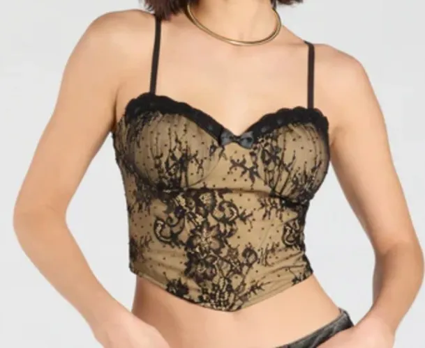 Daring Sparkle Rhinestone Lace Bustier XS