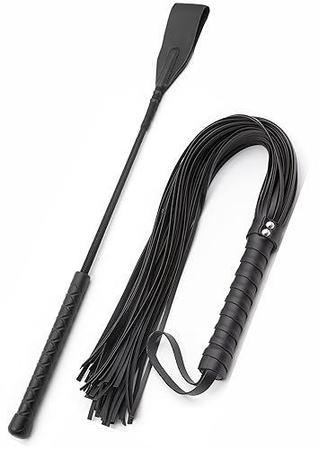 Horse Whip 27" Crop 18" Faux Leather Set Black Riding Whip Horse Whips and Crops Equestrian Horse Whip Set