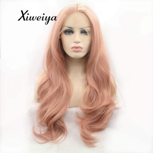 Xiweiya peach red Wigs For Women Rosie Whiteley Hairstyle Rose Gold Pastel Pink Wig Girls Synthetic Lace Front Wig With Heat Resistant 24 inch - pink