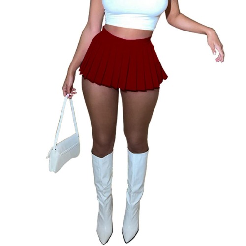 Women's Mini Pleated Skirts Sexy Club Y2k High Wiast Stretchy Tennis Skater A-line Skirt - Medium - Burgundy