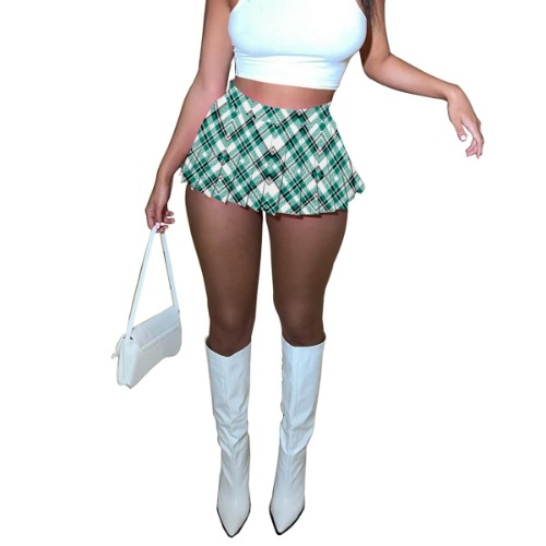 Women's Mini Pleated Skirts Sexy Club Y2k High Wiast Stretchy Tennis Skater A-line Skirt - Medium - Emerald Plaid