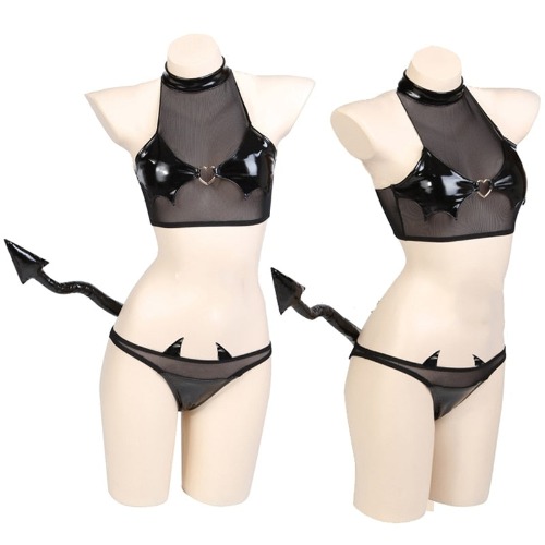 Latex Mesh Devil Cosplay | Two Piece Set / M