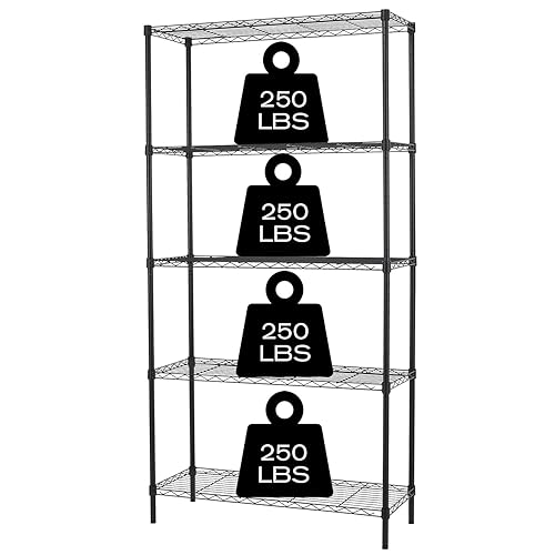 HCY 5-Tier Storage Shelf Heavy Duty Storage Shelving Unit NSF Height Adjustable Metal Storage Rack for Laundry Bathroom Kitchen Garage Pantry Organization - 14"x36"x72" Black - Black